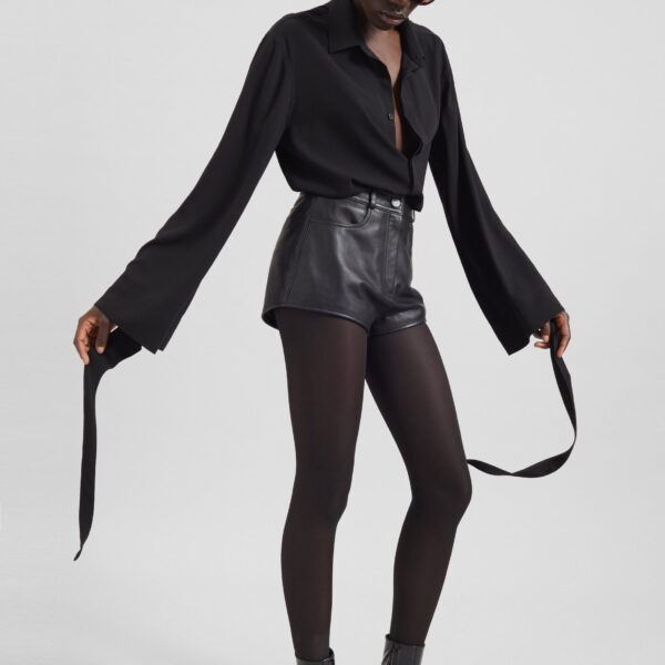 The Frankie Shop Verlin Sheer Chiffon Tie Cuff Shirt - Black - Oversized Minimalist Tops in Black - Shop at Coveti