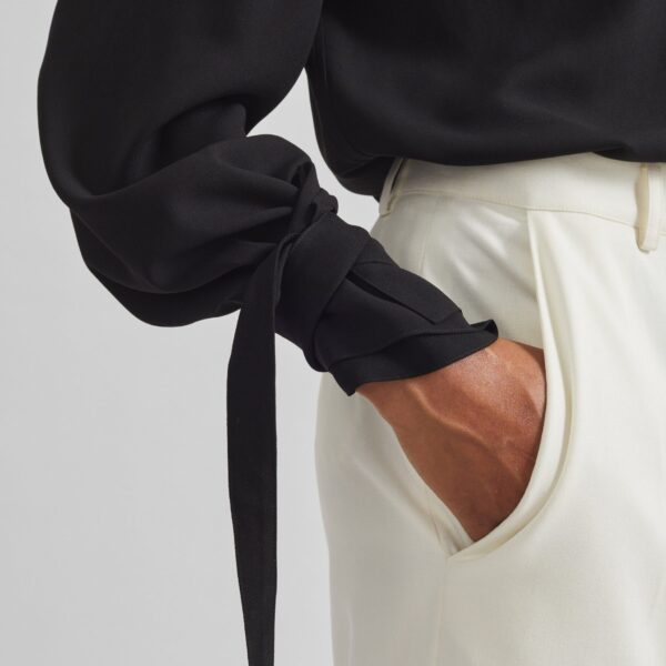 The Frankie Shop Verlin Sheer Chiffon Tie Cuff Shirt - Black - Oversized Minimalist Tops in Black - Shop at Coveti