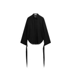 The Frankie Shop Verlin Sheer Chiffon Tie Cuff Shirt - Black - Oversized Minimalist Tops in Black - Shop at Coveti
