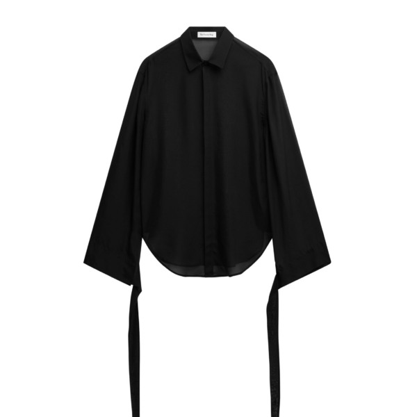 The Frankie Shop Verlin Sheer Chiffon Tie Cuff Shirt - Black - Oversized Minimalist Tops in Black - Shop at Coveti