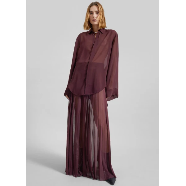 The Frankie Shop Verlin Sheer Chiffon Tie Cuff Shirt – Burgundy, view 2