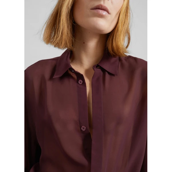 The Frankie Shop Verlin Sheer Chiffon Tie Cuff Shirt – Burgundy, view 4