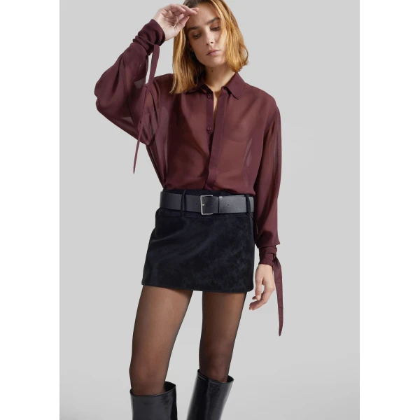 The Frankie Shop Verlin Sheer Chiffon Tie Cuff Shirt – Burgundy, view 5