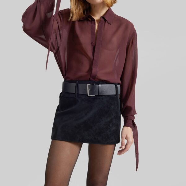 The Frankie Shop Verlin Sheer Chiffon Tie Cuff Shirt - Burgundy - Oversized Minimalist Tops in Red - Shop at Coveti