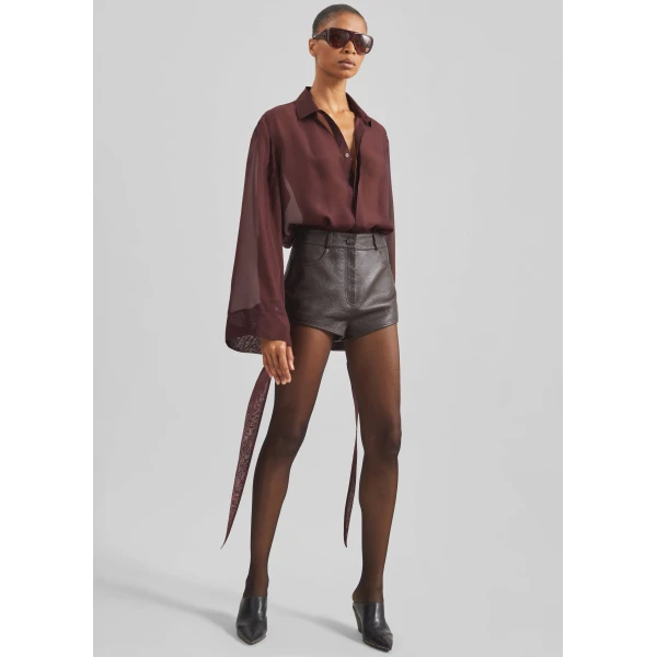 The Frankie Shop Verlin Sheer Chiffon Tie Cuff Shirt – Burgundy, view 6