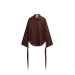 The Frankie Shop Verlin Sheer Chiffon Tie Cuff Shirt - Burgundy - Oversized Minimalist Tops in Red - Shop at Coveti