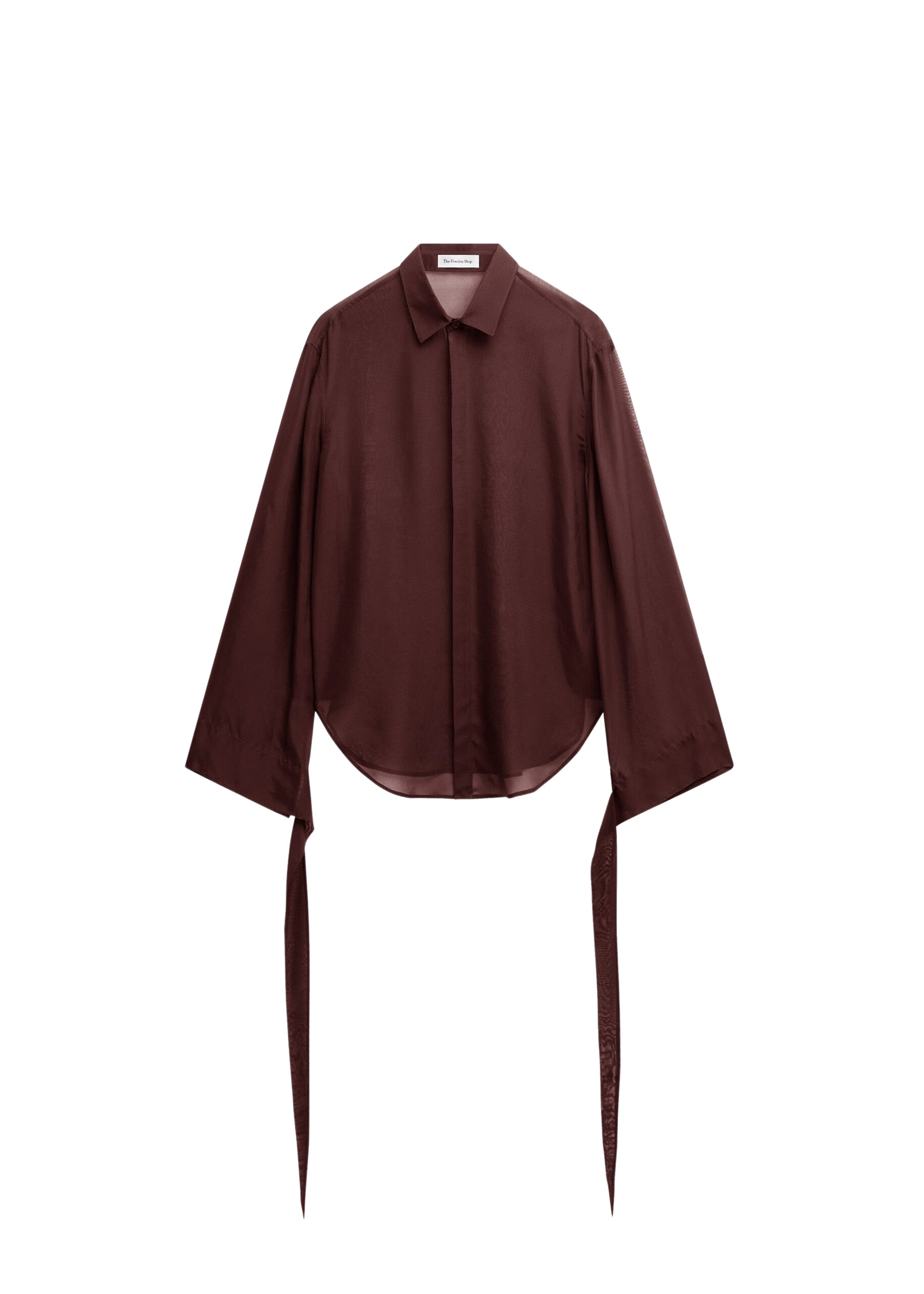 The Frankie Shop Verlin Sheer Chiffon Tie Cuff Shirt – Burgundy