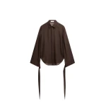 The Frankie Shop Verlin Sheer Chiffon Tie Cuff Shirt - Dark Brown - Oversized Minimalist Tops in Beige - Shop at Coveti