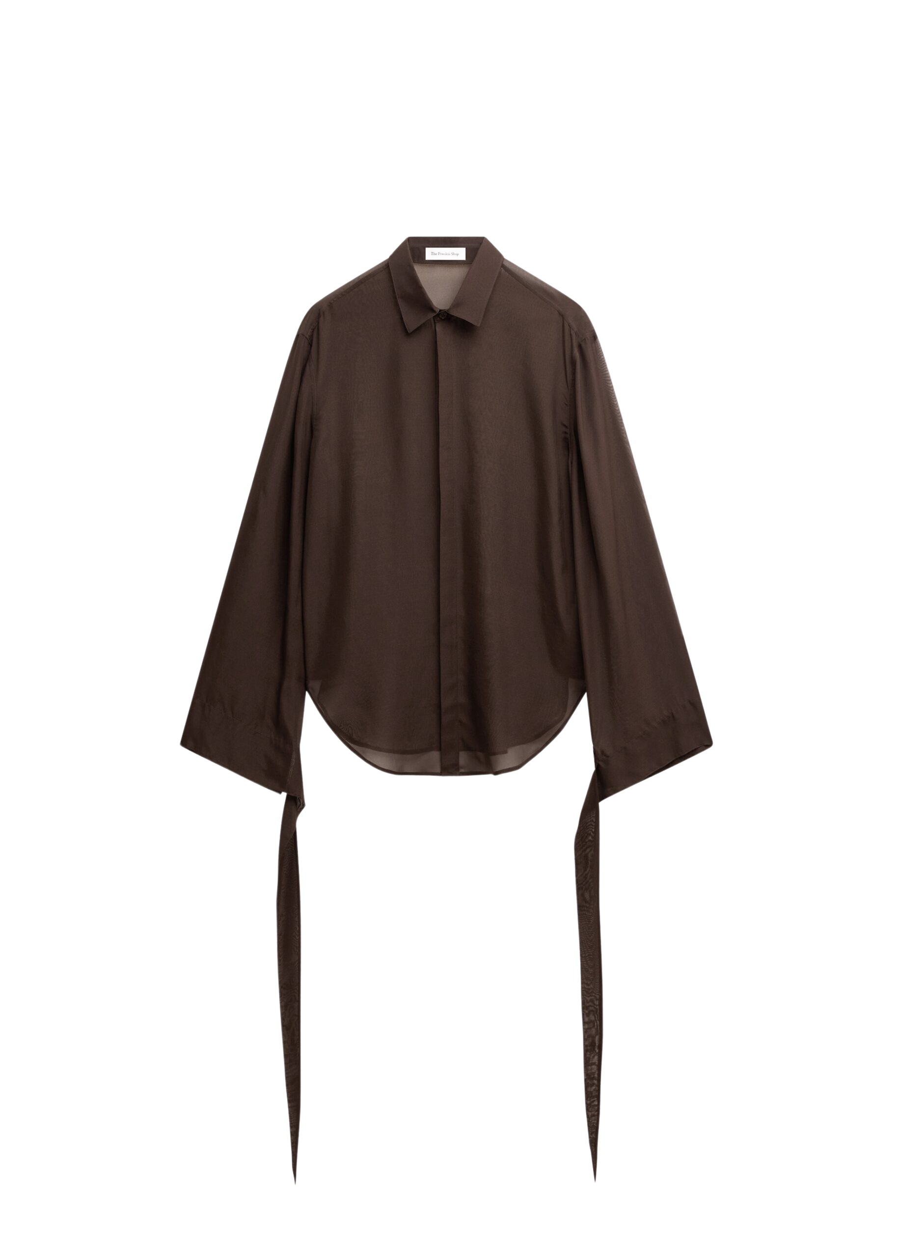 The Frankie Shop Verlin Sheer Chiffon Tie Cuff Shirt – Dark Brown