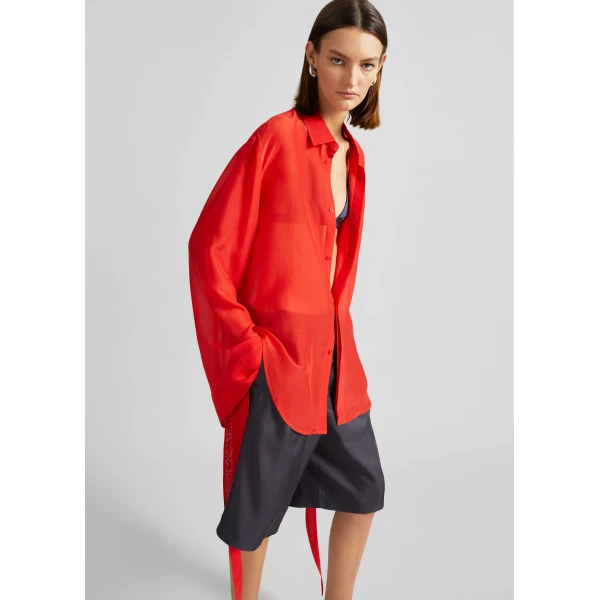 The Frankie Shop Verlin Sheer Chiffon Tie Cuff Shirt – Red, view 2