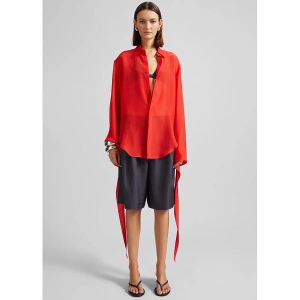 The Frankie Shop Verlin Sheer Chiffon Tie Cuff Shirt – Red, view 3