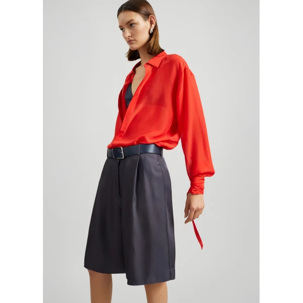 The Frankie Shop Verlin Sheer Chiffon Tie Cuff Shirt – Red, view 4