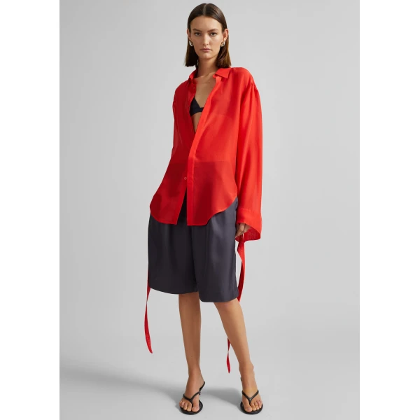 The Frankie Shop Verlin Sheer Chiffon Tie Cuff Shirt – Red, view 5