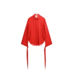 The Frankie Shop Verlin Sheer Chiffon Tie Cuff Shirt - Red - Oversized Minimalist Tops in Red - Shop at Coveti