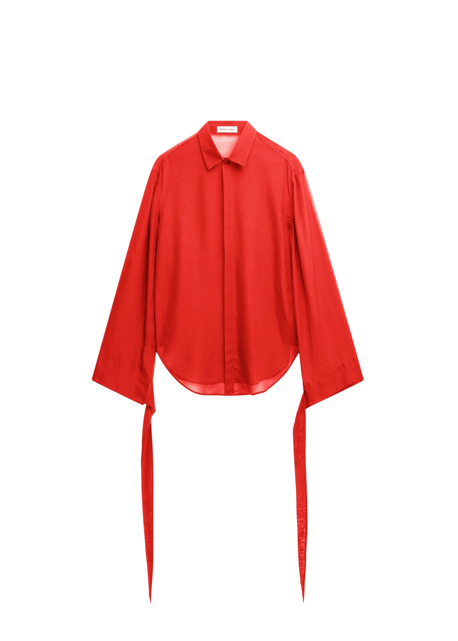 The Frankie Shop Verlin Sheer Chiffon Tie Cuff Shirt – Red