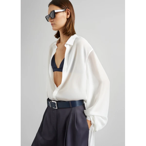 The Frankie Shop Verlin Sheer Chiffon Tie Cuff Shirt – White, view 2