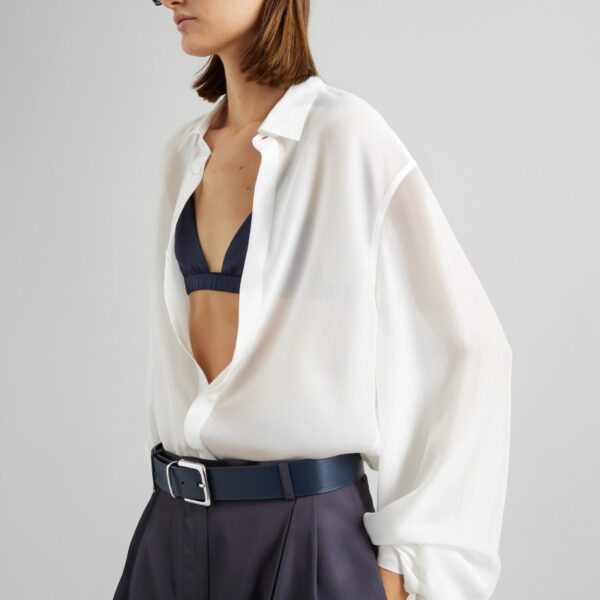 The Frankie Shop Verlin Sheer Chiffon Tie Cuff Shirt - White - Oversized Minimalist Tops in White - Shop at Coveti