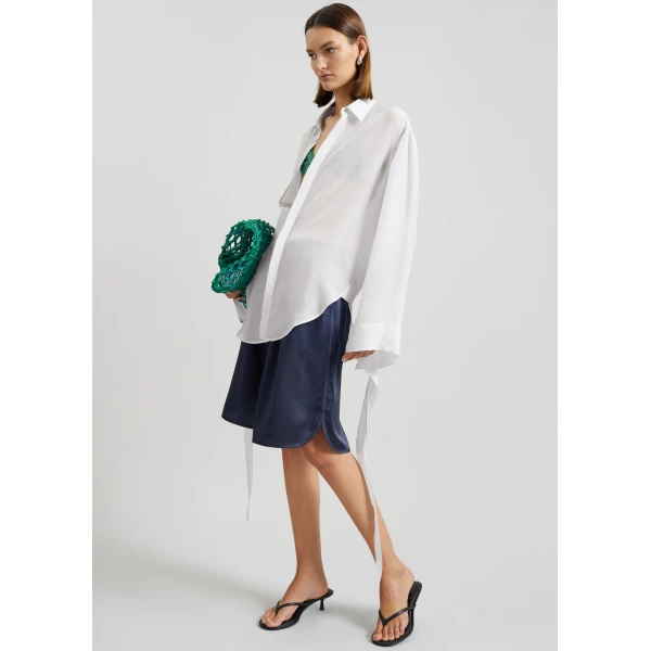 The Frankie Shop Verlin Sheer Chiffon Tie Cuff Shirt – White, view 3