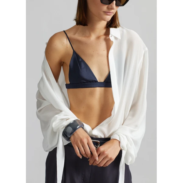 The Frankie Shop Verlin Sheer Chiffon Tie Cuff Shirt – White, view 4