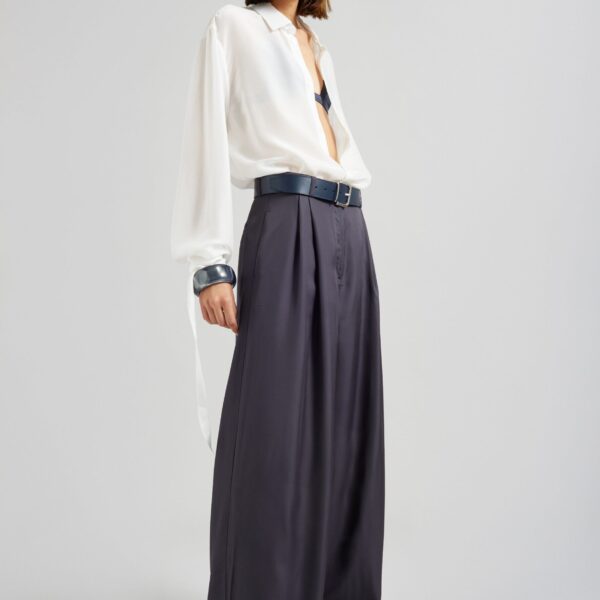 The Frankie Shop Verlin Sheer Chiffon Tie Cuff Shirt - White - Oversized Minimalist Tops in White - Shop at Coveti