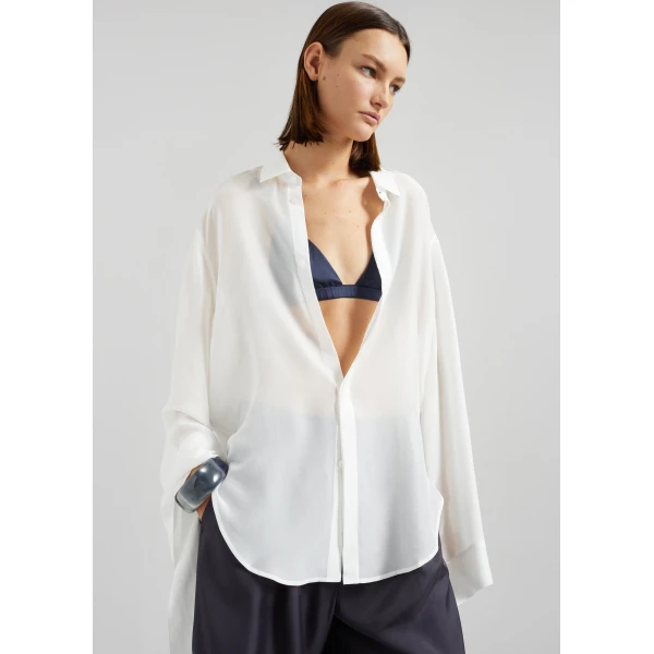 The Frankie Shop Verlin Sheer Chiffon Tie Cuff Shirt – White, view 6