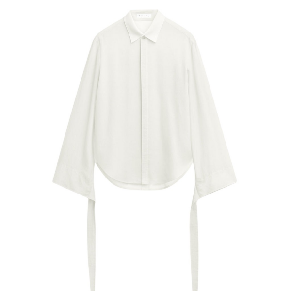 The Frankie Shop Verlin Sheer Chiffon Tie Cuff Shirt - White - Oversized Minimalist Tops in White - Shop at Coveti