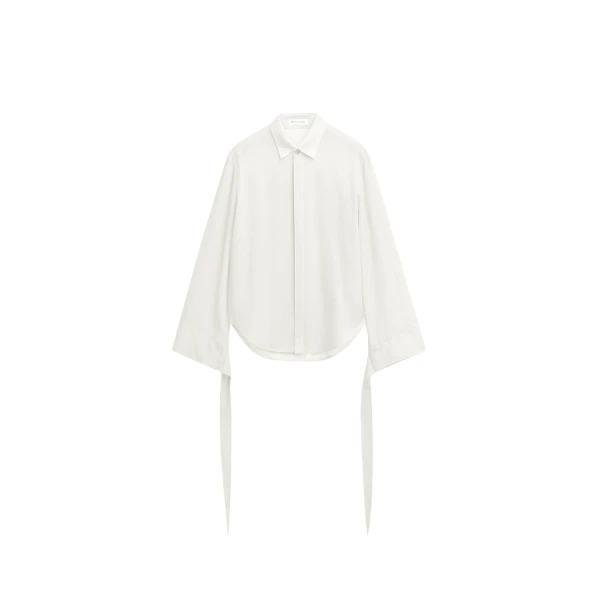The Frankie Shop Verlin Sheer Chiffon Tie Cuff Shirt - White - Oversized Minimalist Tops in White - Shop at Coveti