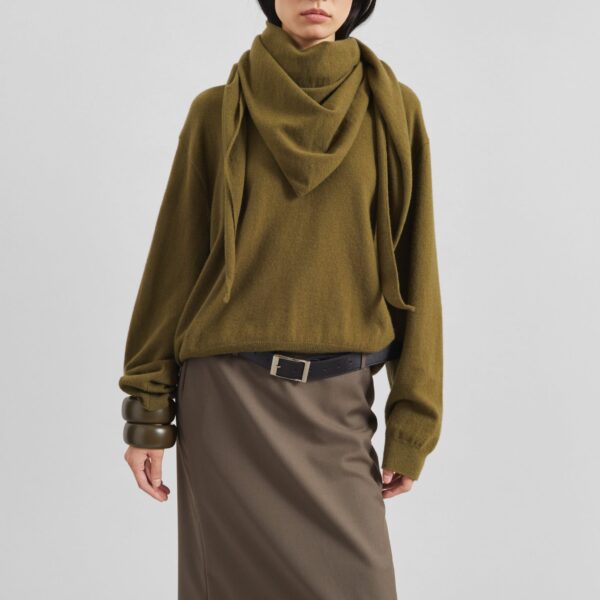The Frankie Shop Vermont Scarf Sweater - Olive - Oversized Minimalist Knitwear in Green - Shop at Coveti