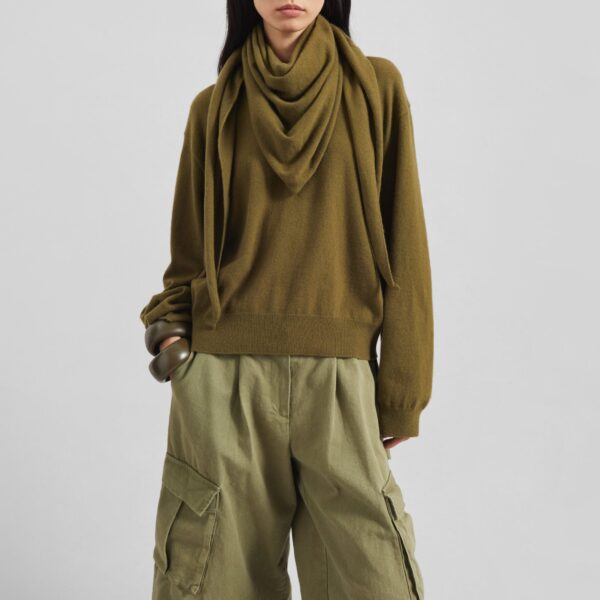 The Frankie Shop Vermont Scarf Sweater - Olive - Oversized Minimalist Knitwear in Green - Shop at Coveti