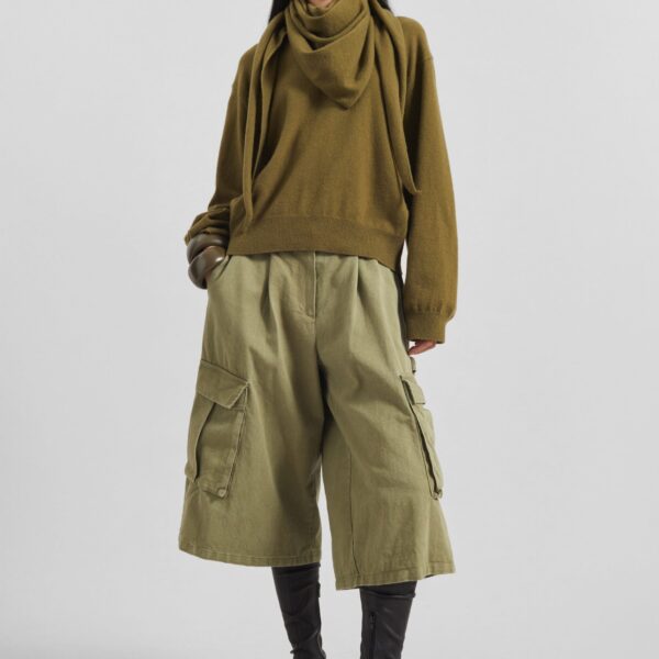 The Frankie Shop Vermont Scarf Sweater - Olive - Oversized Minimalist Knitwear in Green - Shop at Coveti
