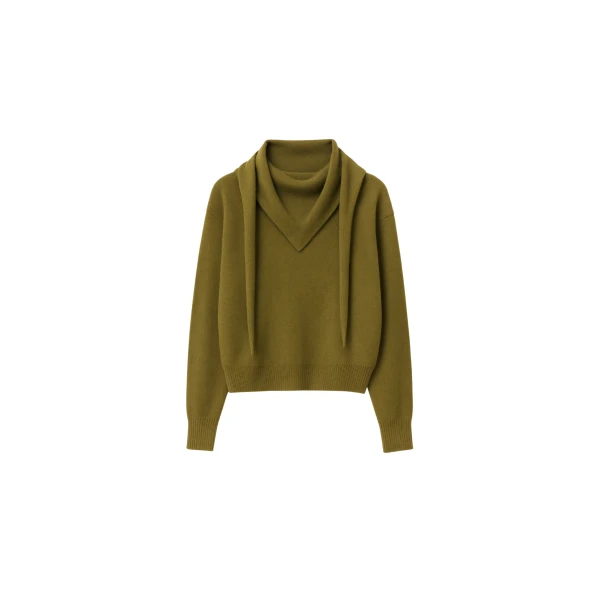 The Frankie Shop Vermont Scarf Sweater - Olive - Oversized Minimalist Knitwear in Green - Shop at Coveti