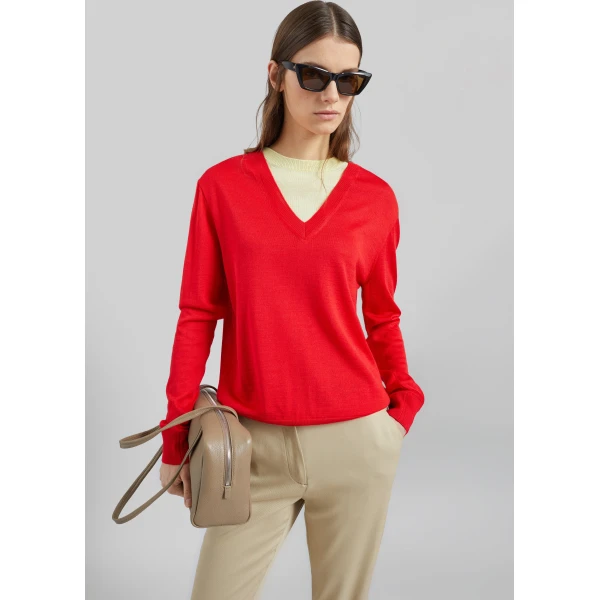 The Frankie Shop Vernon Layered Knit Pullover – Red, view 2