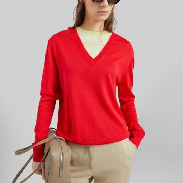 The Frankie Shop Vernon Layered Knit Pullover - Red - Oversized Minimalist Knitwear in Red - Shop at Coveti