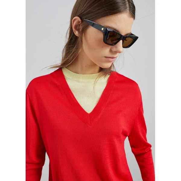 The Frankie Shop Vernon Layered Knit Pullover – Red, view 3