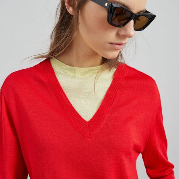 The Frankie Shop Vernon Layered Knit Pullover - Red - Oversized Minimalist Knitwear in Red - Shop at Coveti