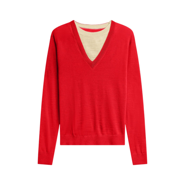 The Frankie Shop Vernon Layered Knit Pullover - Red - Oversized Minimalist Knitwear in Red - Shop at Coveti