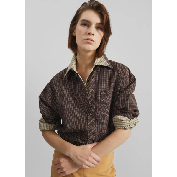 The Frankie Shop Vesta Cotton Shirt – Brown Plaid, view 4