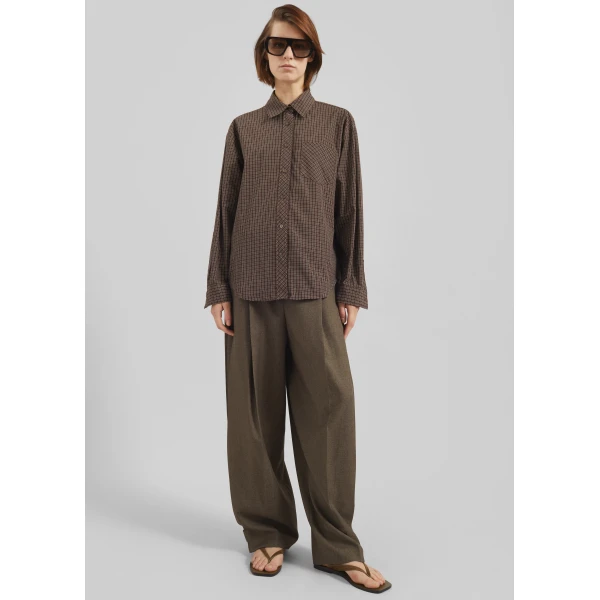The Frankie Shop Vesta Cotton Shirt – Brown Plaid, view 5