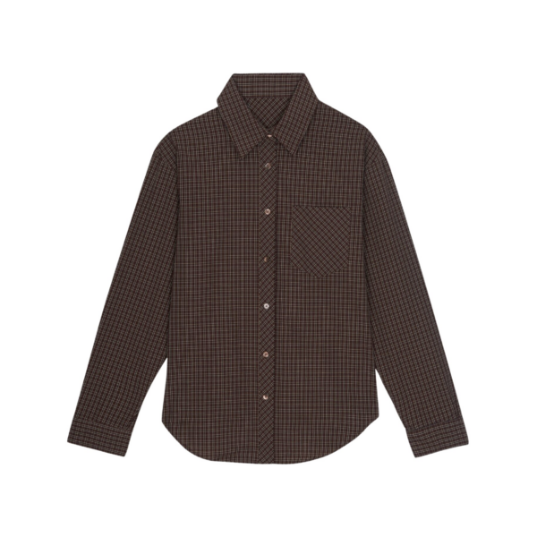 The Frankie Shop Vesta Cotton Shirt - Brown Plaid - Oversized Minimalist Tops in Multicolour - Shop at Coveti