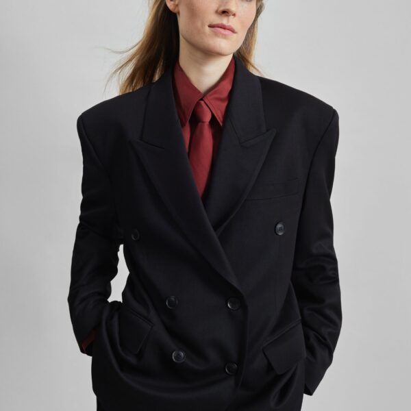 The Frankie Shop Vester Double-Breasted Blazer - Black - Oversized Minimalist Jackets in Black - Shop at Coveti