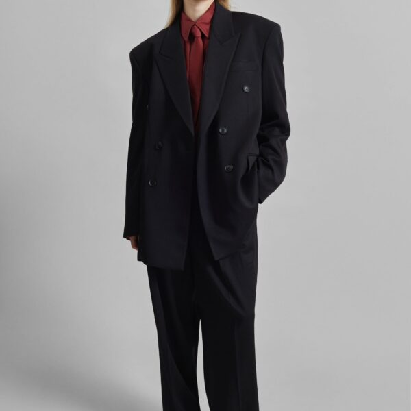 The Frankie Shop Vester Double-Breasted Blazer - Black - Oversized Minimalist Jackets in Black - Shop at Coveti