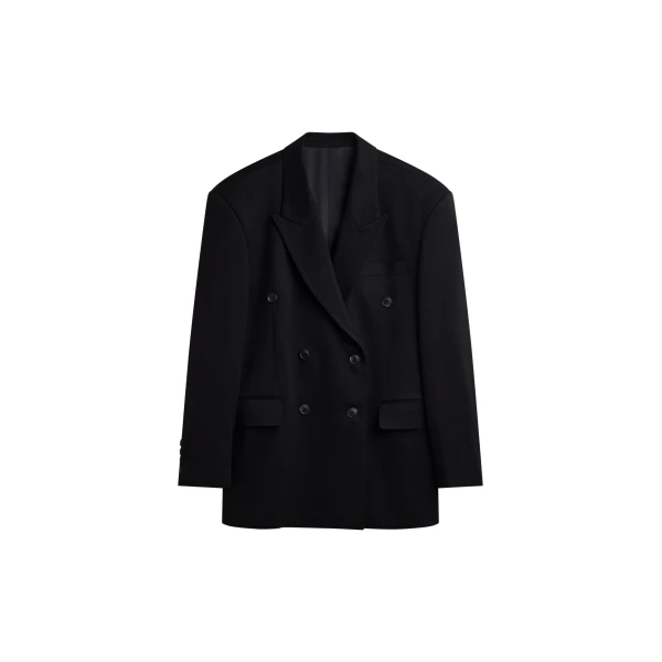 The Frankie Shop Vester Double-Breasted Blazer - Black - Oversized Minimalist Jackets in Black - Shop at Coveti