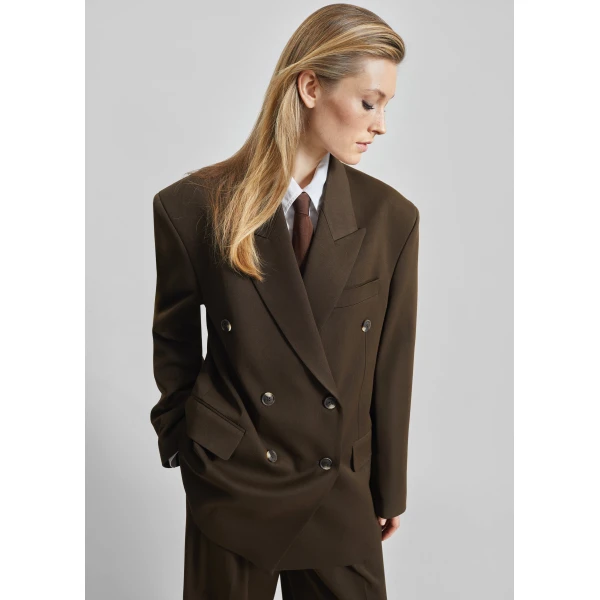 The Frankie Shop Vester Double-Breasted Blazer – Brown, view 2