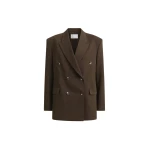 The Frankie Shop Vester Double-Breasted Blazer - Brown - Oversized Minimalist Jackets in Beige - Shop at Coveti