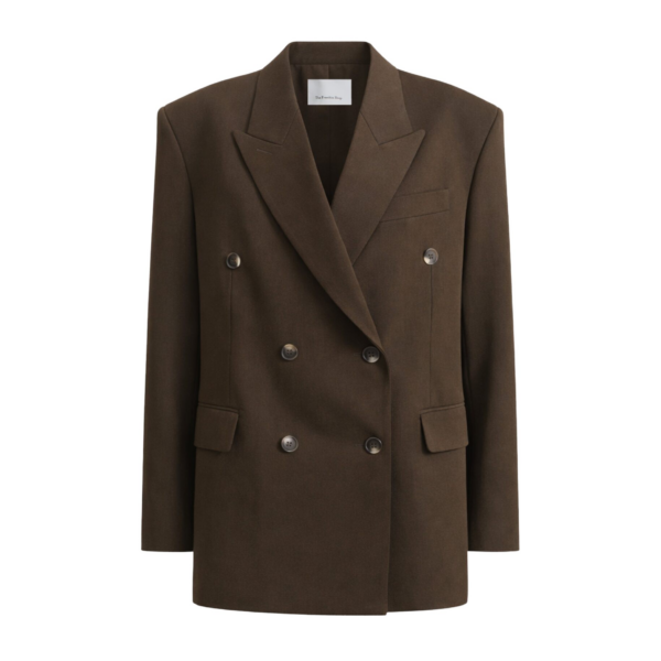 The Frankie Shop Vester Double-Breasted Blazer - Brown - Oversized Minimalist Jackets in Beige - Shop at Coveti