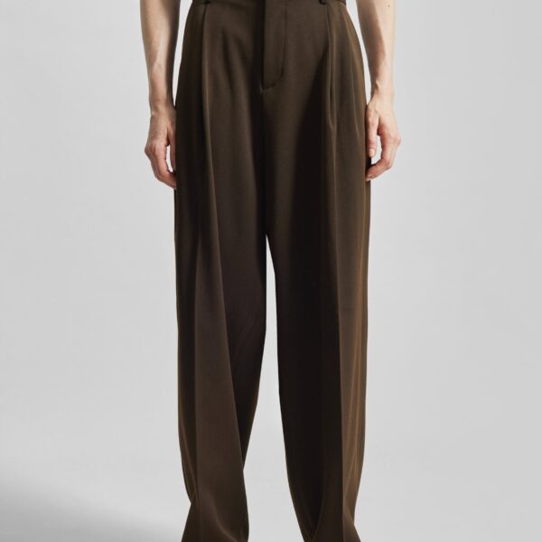 The Frankie Shop Vester Pleated Trousers - Brown - Oversized Minimalist Pants in Beige - Shop at Coveti