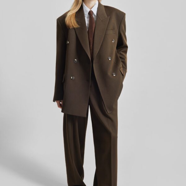 The Frankie Shop Vester Pleated Trousers - Brown - Oversized Minimalist Pants in Beige - Shop at Coveti