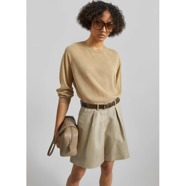 The Frankie Shop Veyra Adjustable Cuff Shorts – Beige, view 3