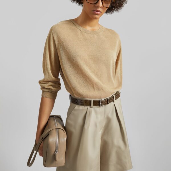 The Frankie Shop Veyra Adjustable Cuff Shorts - Beige - Oversized Minimalist Shorts in Beige - Shop at Coveti