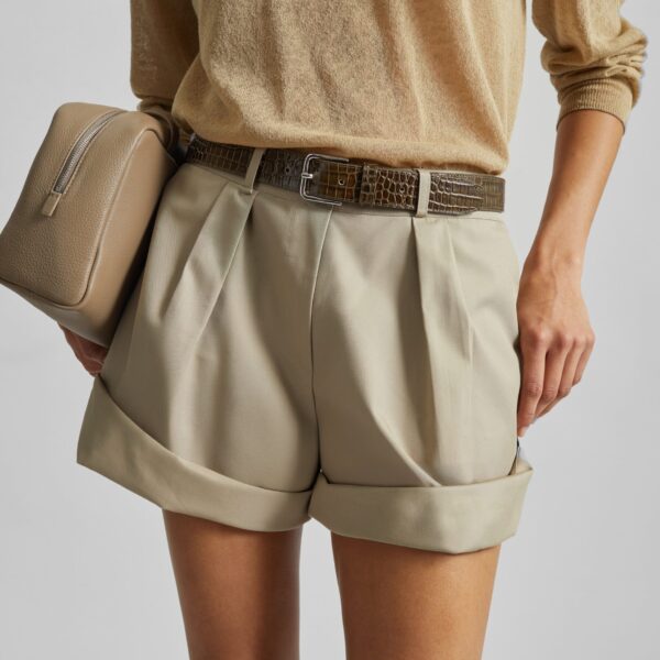 The Frankie Shop Veyra Adjustable Cuff Shorts - Beige - Oversized Minimalist Shorts in Beige - Shop at Coveti